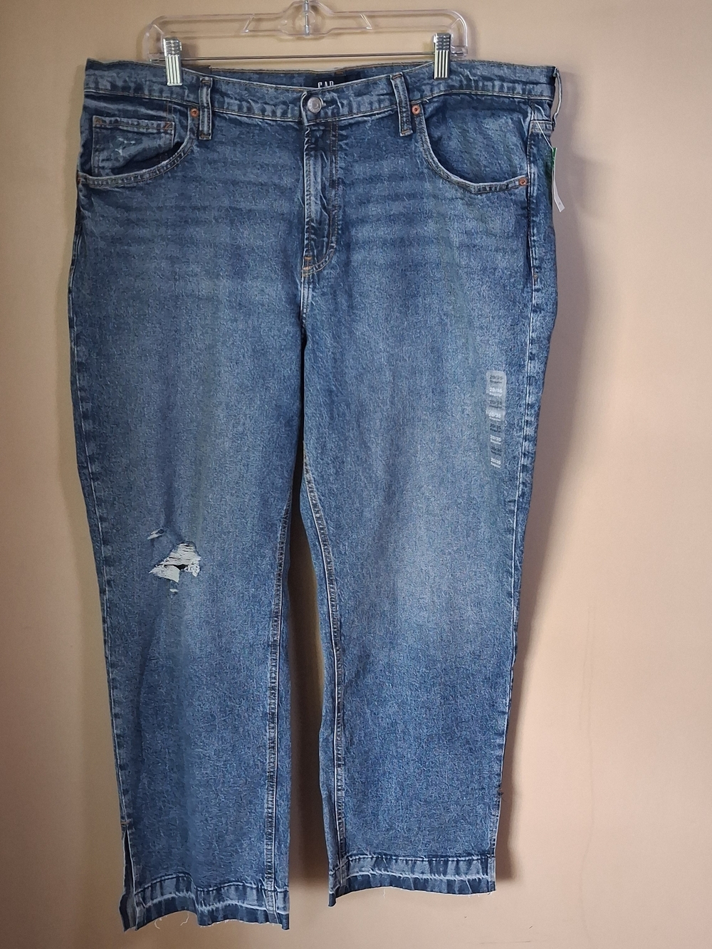 Gap Women’s NWT 90's Loose Distressed Jeans W/Raw Hem, Side Slit ; Size 20/35R